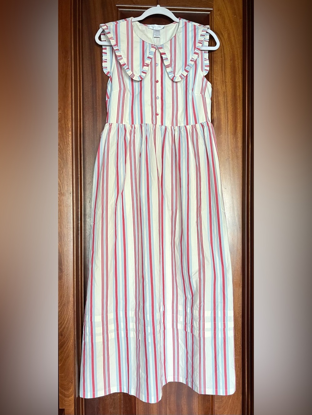 Caroline Constas Striped Ruffle-Collar Maxi Dress Red, White & Blue - Picture 4 of 6